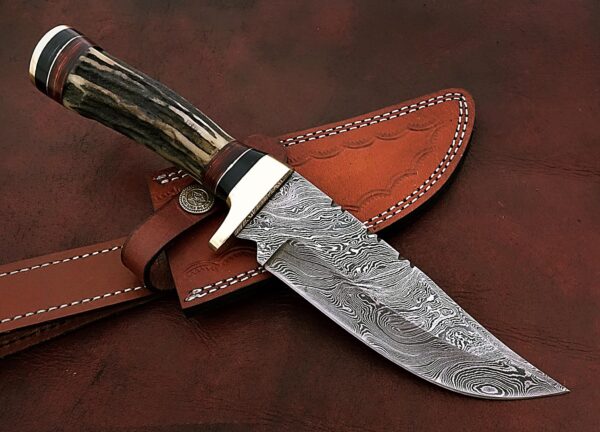 Custom Handmade Damascus Steel Stunning Bowie Knife with Beautiful Stag Horn Handle BK 7 3