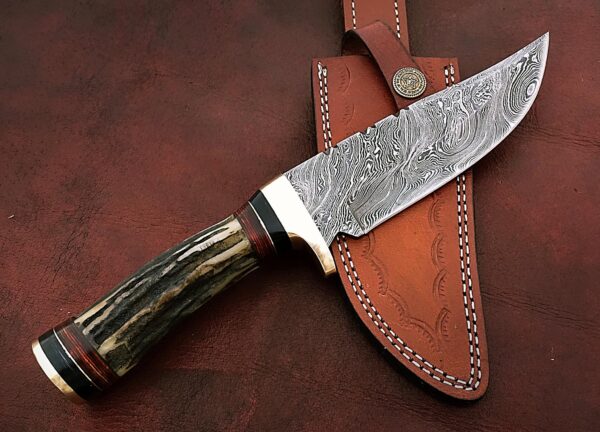 Custom Handmade Damascus Steel Stunning Bowie Knife with Beautiful Stag Horn Handle BK 7 4 1
