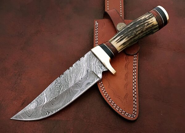 Custom Handmade Damascus Steel Stunning Bowie Knife with Beautiful Stag Horn Handle BK 7 5