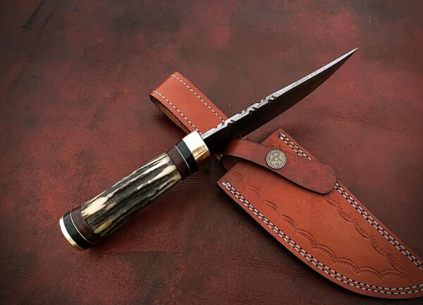 Custom Handmade Damascus Steel Stunning Bowie Knife with Beautiful Stag Horn Handle BK 7 6 1