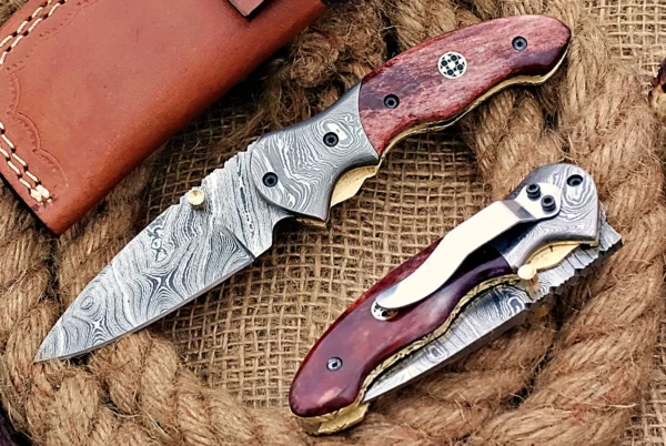 Custom Handmade Damascus Steel Stunning Folding Knife with Amazing Colored Bone Handle FK 14 1