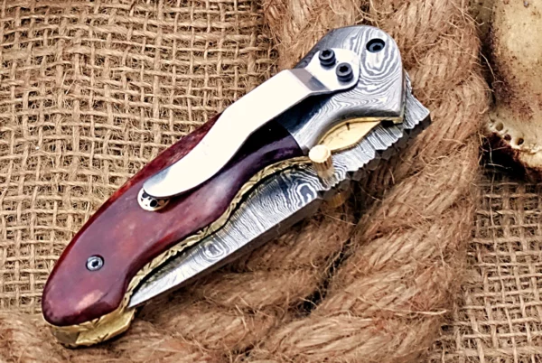 Custom Handmade Damascus Steel Stunning Folding Knife with Amazing Colored Bone Handle FK 14 2