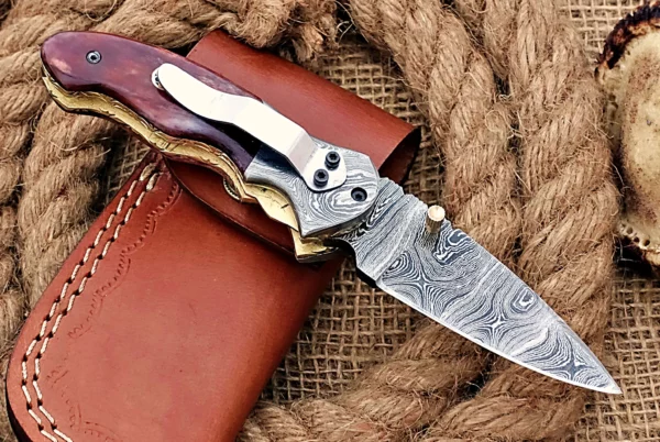 Custom Handmade Damascus Steel Stunning Folding Knife with Amazing Colored Bone Handle FK 14 3