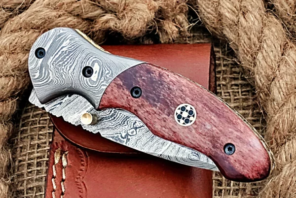 Custom Handmade Damascus Steel Stunning Folding Knife with Amazing Colored Bone Handle FK 14 7