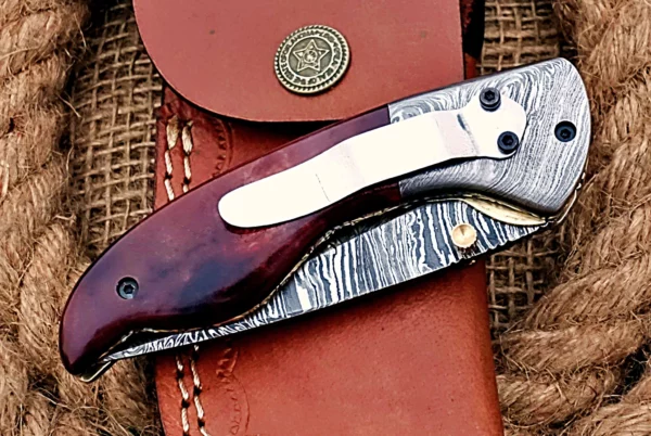 Custom Handmade Damascus Steel Stunning Folding Knife with Amazing Colored Bone Handle Fk 73 5
