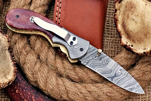 Custom Handmade Damascus Steel Stunning Folding Knife with Amazing Purple Colored Bone Handle Fk 71 3