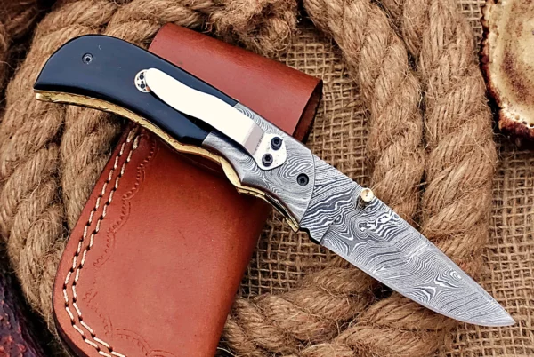 Custom Handmade Damascus Steel Stunning Folding Knife with Beautiful Bull Horn Handle FK 8 3