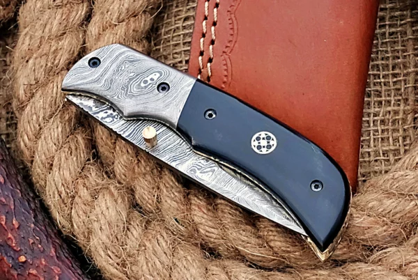 Custom Handmade Damascus Steel Stunning Folding Knife with Beautiful Bull Horn Handle FK 8 6
