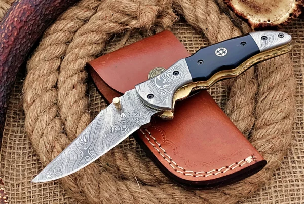 Custom Handmade Damascus Steel Stunning Folding Knife with Beautiful Bull Horn Handle Fk 13 1