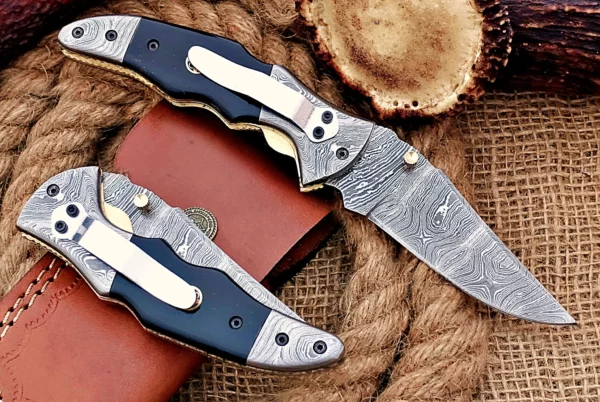 Custom Handmade Damascus Steel Stunning Folding Knife with Beautiful Bull Horn Handle Fk 13 2