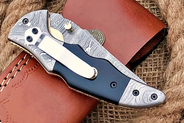 Custom Handmade Damascus Steel Stunning Folding Knife with Beautiful Bull Horn Handle Fk 13 3