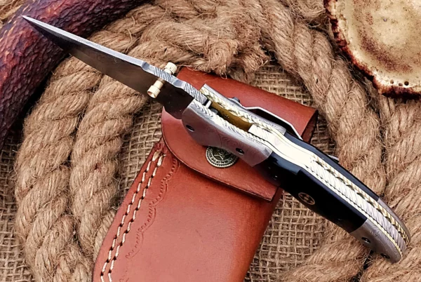 Custom Handmade Damascus Steel Stunning Folding Knife with Beautiful Bull Horn Handle Fk 13 4
