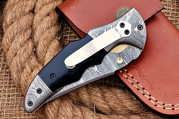 Custom Handmade Damascus Steel Stunning Folding Knife with Beautiful Bull Horn Handle Fk 13 5