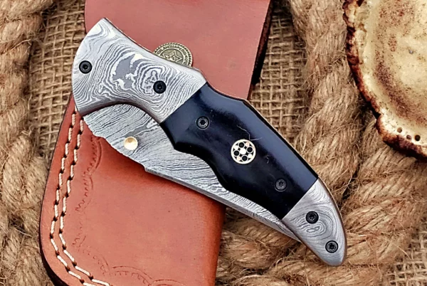 Custom Handmade Damascus Steel Stunning Folding Knife with Beautiful Bull Horn Handle Fk 13 6