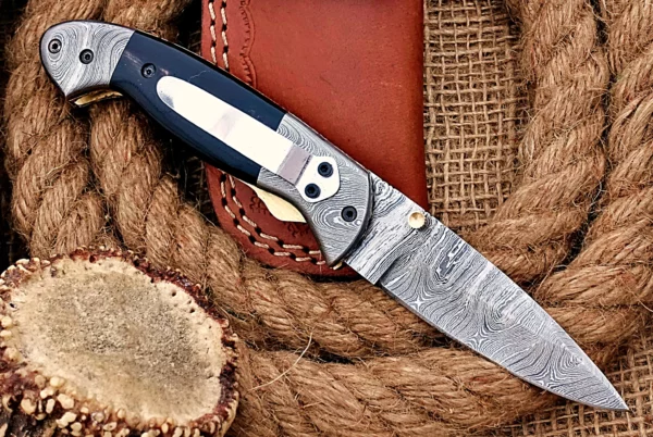 Custom Handmade Damascus Steel Stunning Folding Knife with Beautiful Bull Horn Handle Fk 74 2