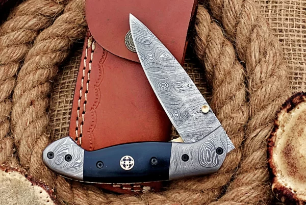 Custom Handmade Damascus Steel Stunning Folding Knife with Beautiful Bull Horn Handle Fk 74 4