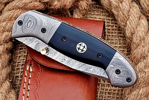 Custom Handmade Damascus Steel Stunning Folding Knife with Beautiful Bull Horn Handle Fk 74 6