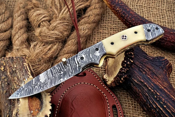 Custom Handmade Damascus Steel Stunning Folding Knife with Beautiful Camel Bone Handle Fk 80 3