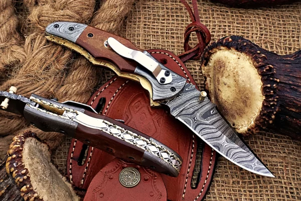 Custom Handmade Damascus Steel Stunning Folding Knife with Beautiful Colored Bone Handle Fk 10 1