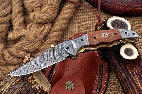 Custom Handmade Damascus Steel Stunning Folding Knife with Beautiful Colored Bone Handle Fk 10 2