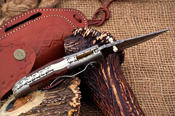Custom Handmade Damascus Steel Stunning Folding Knife with Beautiful Colored Bone Handle Fk 10 4