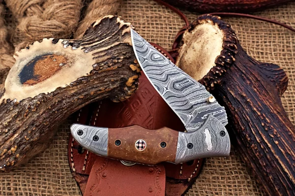 Custom Handmade Damascus Steel Stunning Folding Knife with Beautiful Colored Bone Handle Fk 10 5