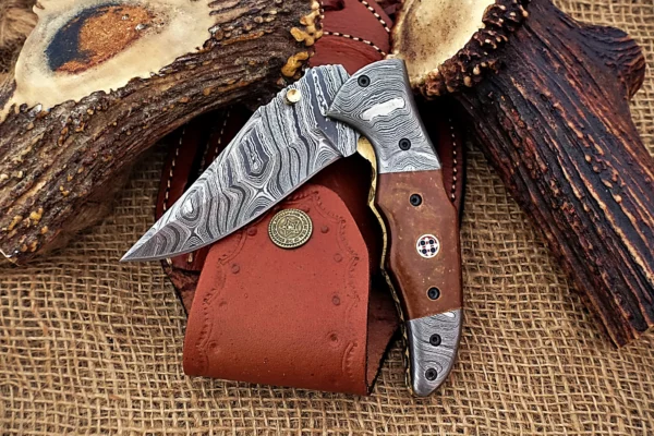Custom Handmade Damascus Steel Stunning Folding Knife with Beautiful Colored Bone Handle Fk 10 6
