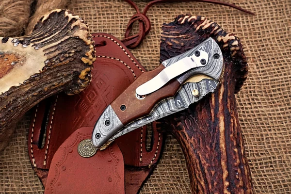Custom Handmade Damascus Steel Stunning Folding Knife with Beautiful Colored Bone Handle Fk 10 7