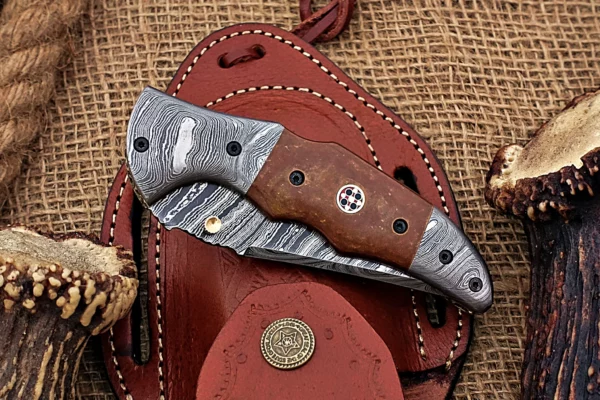 Custom Handmade Damascus Steel Stunning Folding Knife with Beautiful Colored Bone Handle Fk 10 8