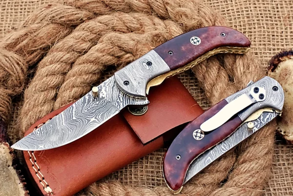 Custom Handmade Damascus Steel Stunning Folding Knife with Beautiful Colored Bone Handle Fk 70 1