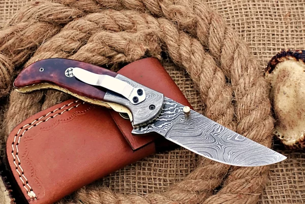 Custom Handmade Damascus Steel Stunning Folding Knife with Beautiful Colored Bone Handle Fk 70 3