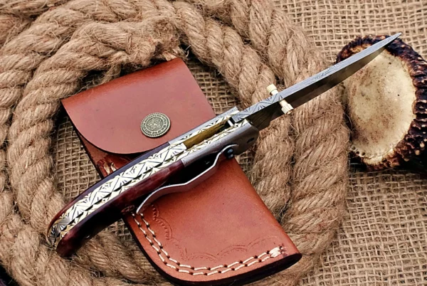 Custom Handmade Damascus Steel Stunning Folding Knife with Beautiful Colored Bone Handle Fk 70 4