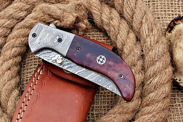 Custom Handmade Damascus Steel Stunning Folding Knife with Beautiful Colored Bone Handle Fk 70 7