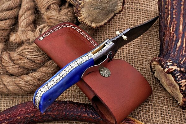Custom Handmade Damascus Steel Stunning Folding Knife with Beautiful Colored Bone Handle Fk 77 3