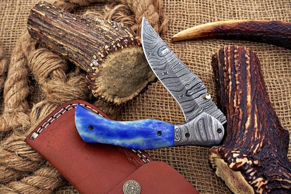 Custom Handmade Damascus Steel Stunning Folding Knife with Beautiful Colored Bone Handle Fk 77 4