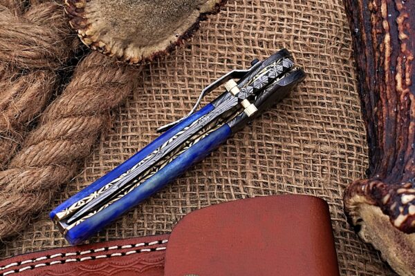Custom Handmade Damascus Steel Stunning Folding Knife with Beautiful Colored Bone Handle Fk 77 7