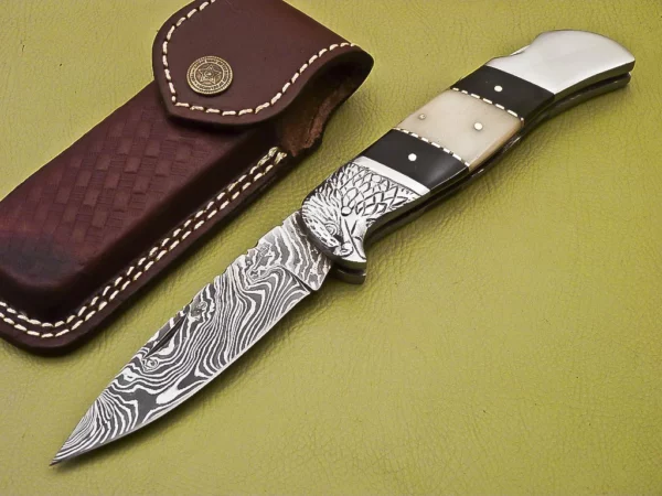 Custom Handmade Eagle Damascus Steel Folding Knife Fk 16 1