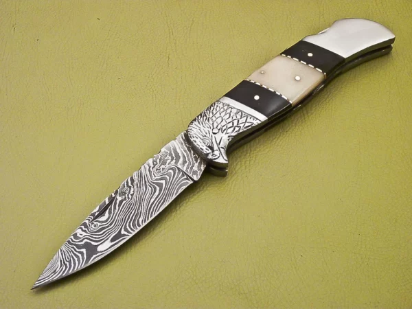 Custom Handmade Eagle Damascus Steel Folding Knife Fk 16 2