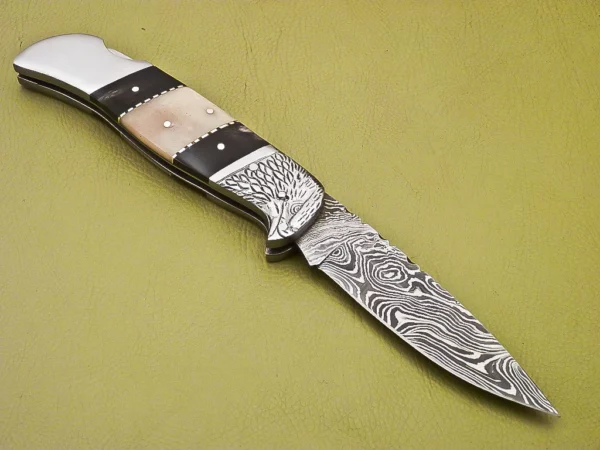 Custom Handmade Eagle Damascus Steel Folding Knife Fk 16 3