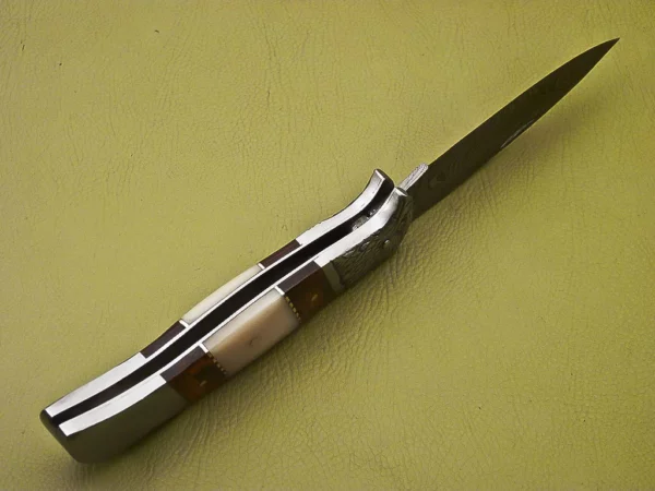 Custom Handmade Eagle Damascus Steel Folding Knife Wood Bone Handle FK 2 6