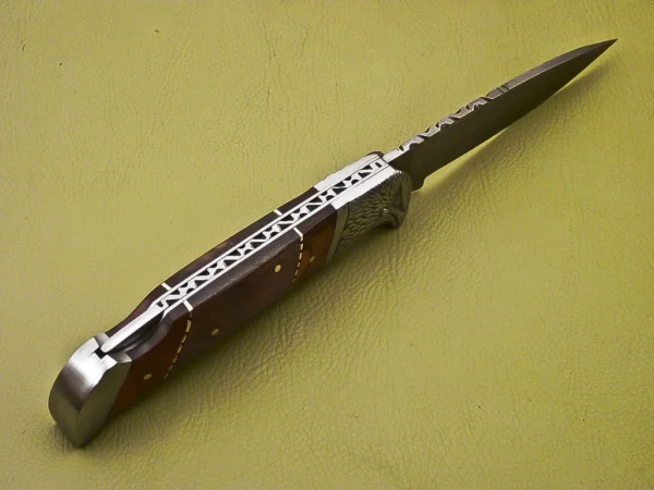 Custom Handmade Eagle Damascus Steel Folding Knife with Wood Handle FK 3 4