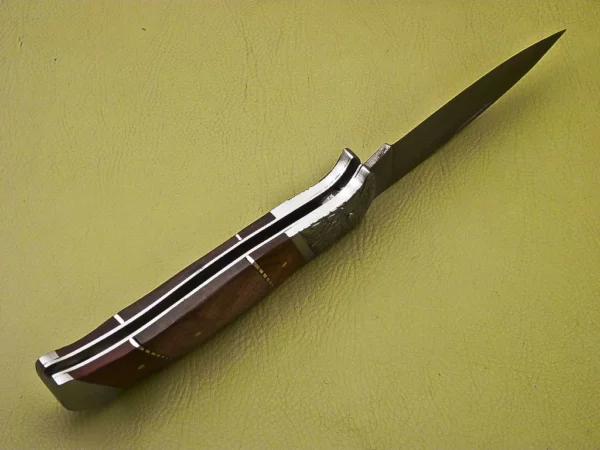 Custom Handmade Eagle Damascus Steel Folding Knife with Wood Handle FK 3 6