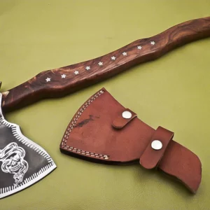 Custom Made D2 Steel Etched Head Axe with Rose Wood Handle AX 29 1
