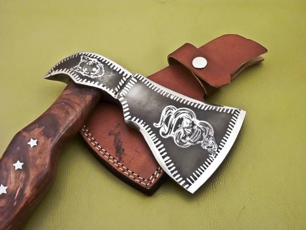 Custom Made D2 Steel Etched Head Axe with Rose Wood Handle AX 29 5