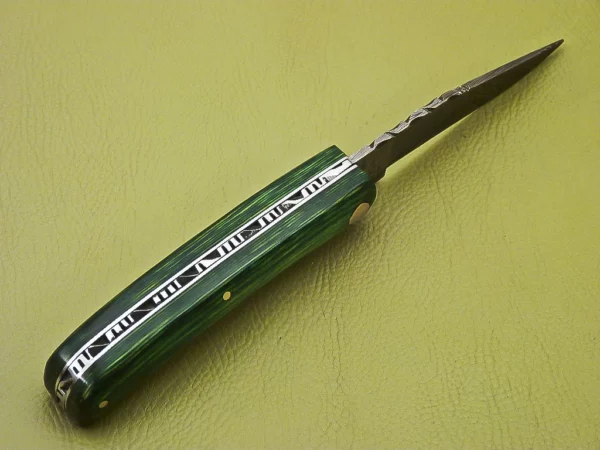 Custom Made Damascus Folding Knife With Colored Pakka Wood Handle Fk 12 5