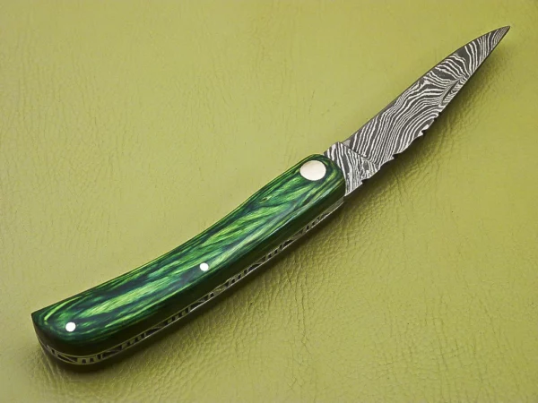 Custom Made Damascus Folding Knife With Colored Pakka Wood Handle Fk 12 6