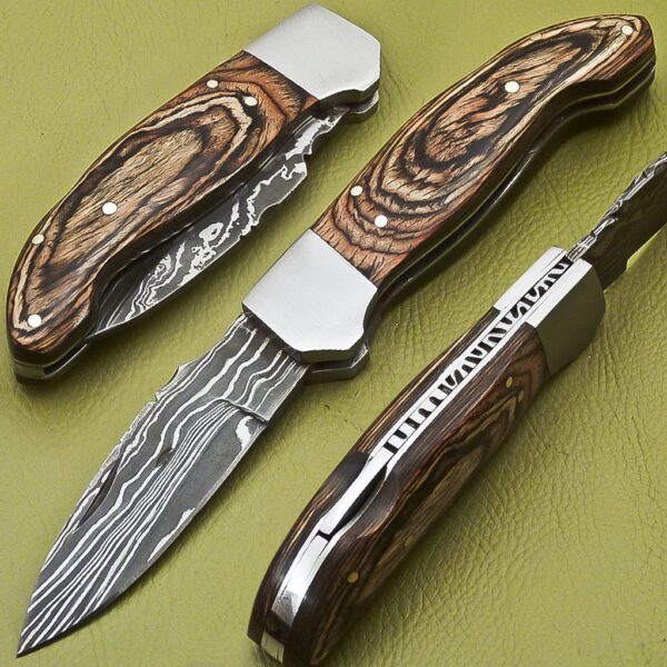 Custom Made Damascus Folding Knife with Amazing Pakka Wood Handle Fk 29 1