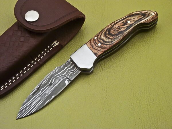 Custom Made Damascus Folding Knife with Amazing Pakka Wood Handle Fk 29 2