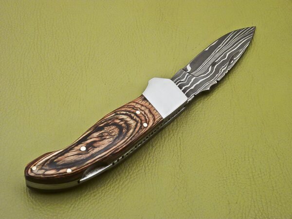 Custom Made Damascus Folding Knife with Amazing Pakka Wood Handle Fk 29 6
