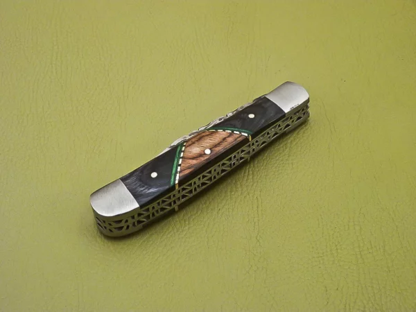 Custom Made Damascus Folding Knife with Colored Wood Handle Fk 27 8
